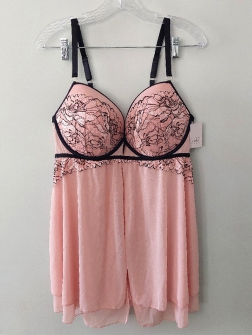Auden Lingerie Set XL pink black teddy underwire top adjustable w/ thong bottom